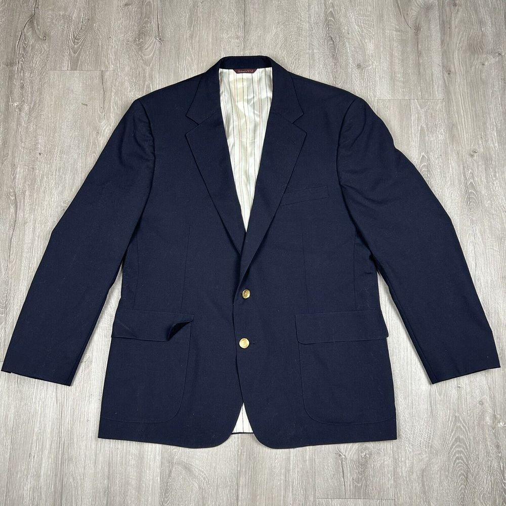 Vintage Cricketeer USA Mens Gold Buttons Blue Blazer Sport Coat Jacket 100% Wool - Picture 2 of 12